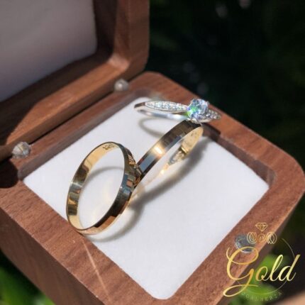 Trio de Alianças Infinity 2,5mm em Ouro 18k/750 + Anel Solitário Santorini em Prata 925