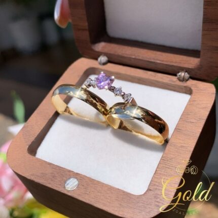 Trio de Alianças Abaulada 4mm em Ouro 18k/750 + Anel Solitário Ibiza em Prata 925