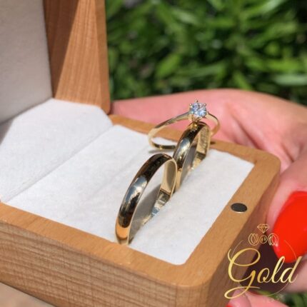 Trio de Alianças Abaulada Alta 3,5mm + Anel Solitário Imperatriz em Ouro 18k/750