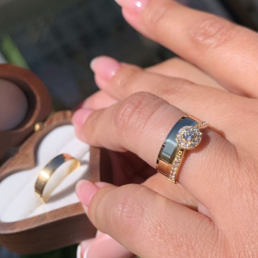 Trio de Alianças Infinity 4,5mm + Anel Solitário Promice em Ouro 18k_750 (2)