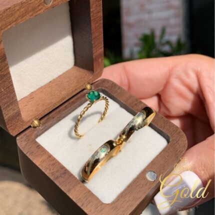 Trio de Alianças Abaulada 3,5mm + Anel Solitário Veneza em Ouro 18k/750