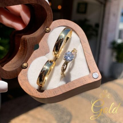 Trio de Alianças Abaulada 4,5mm + Anel Solitário My Dream em Ouro 18k/750