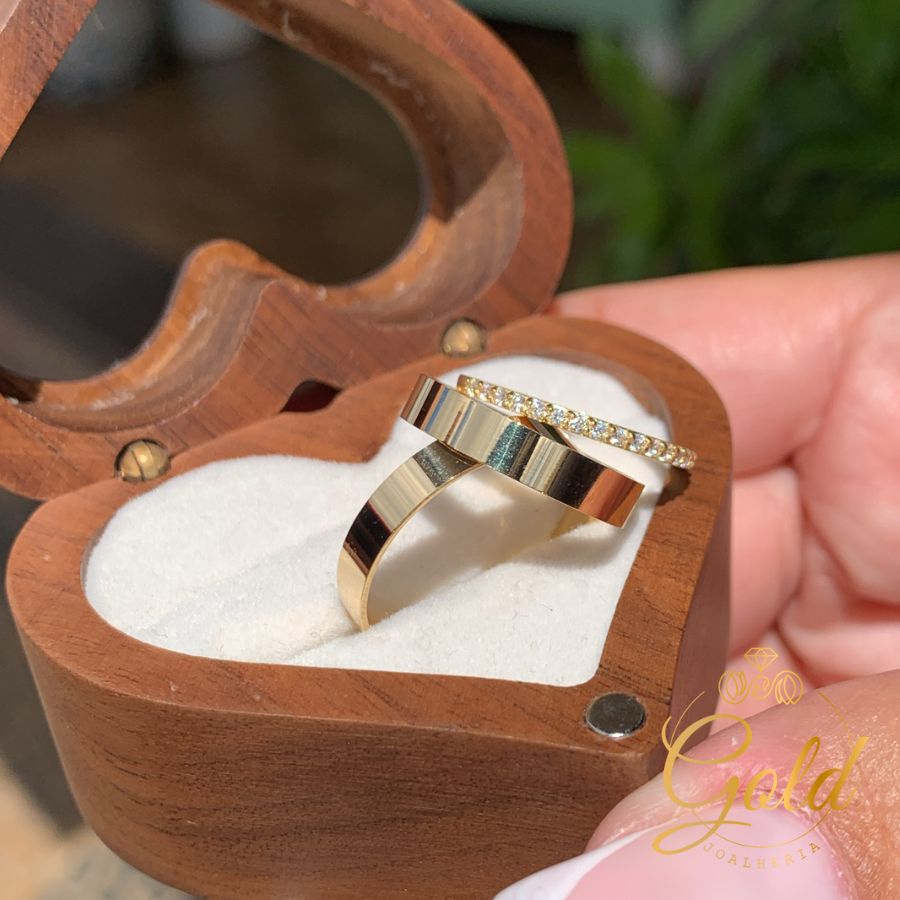 Trio de Alianças Infinity 4mm + Aparado Meia Volta de Pedras em Ouro 18k_750 (2)