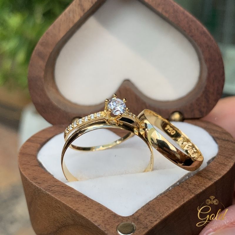 Trio de Alianças Abaulada Alta 3,5mm + Anel Solitário Realeza em Ouro 18k_750 (2)