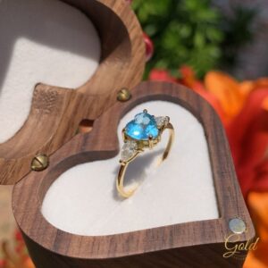 Anel Solitário Blue Heart em Ouro 18K/750
