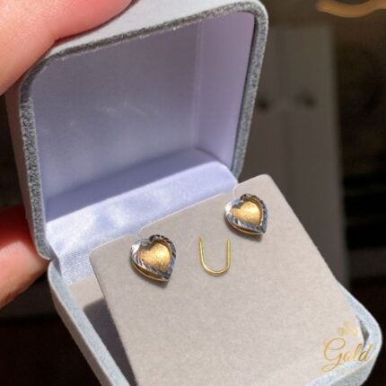 Par de Brincos Coração 2 Ouros em Ouro 18k/750