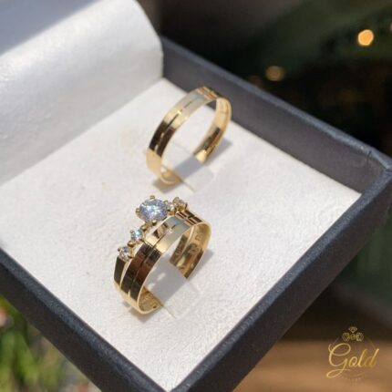 Trio de Alianças Encanto 3,5mm + Anel Solitário Ibiza em Ouro 18k/750