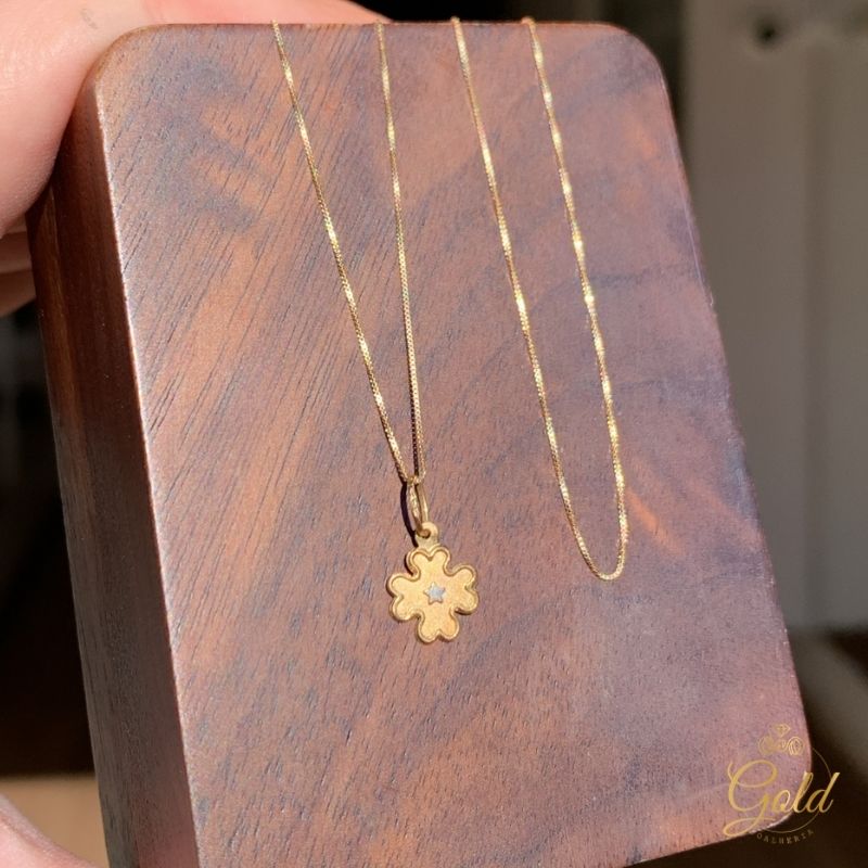 Corrente Feminina Veneziana com Pingente Trevo em Ouro 18k_750 (2)