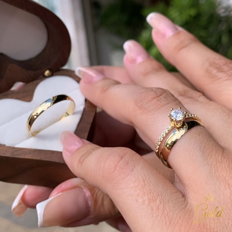 Trio de Alianças Abaulada Alta 3,5mm + Anel Solitário Realeza em Ouro 18k_750 (5)