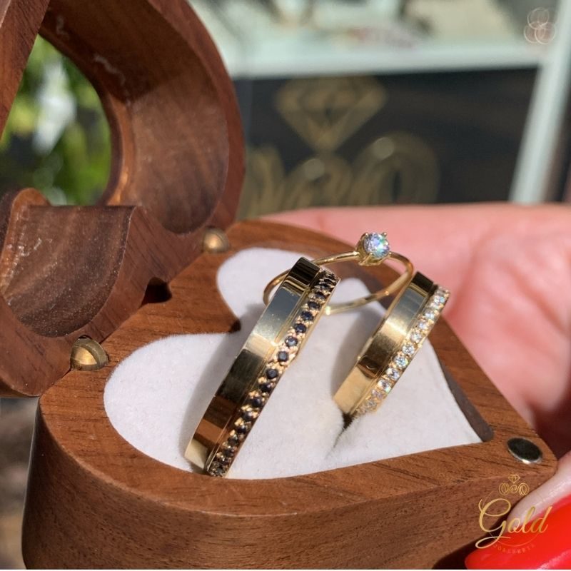 Trio de Alianças Geórgia 6mm + Anel Solitário Doce Luz em Ouro 18k_750 (4)